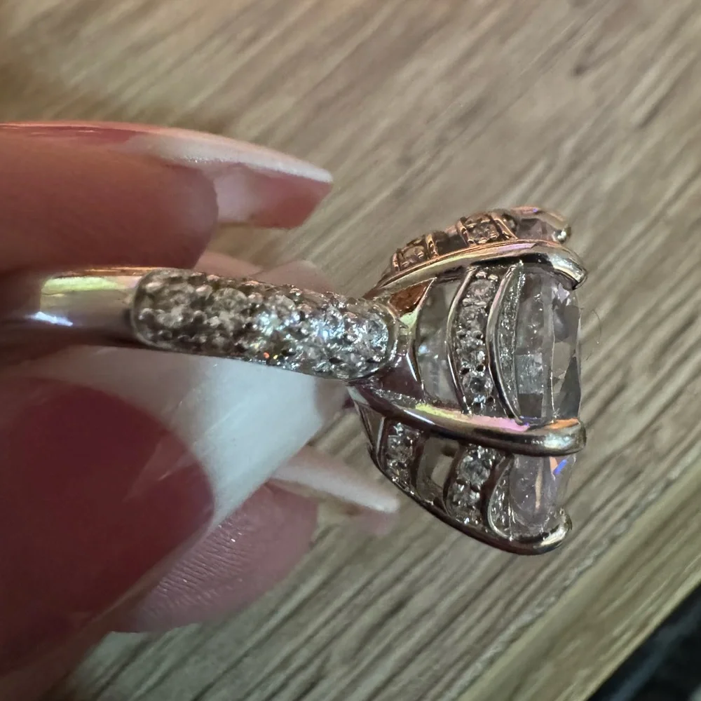 6ct 925 rhodium, plated simulated diamond engagement ring